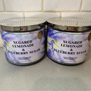 2 BBW Bath And Body Works Sugared Lemonade & Blueberry Sugar 3 Wick Candles